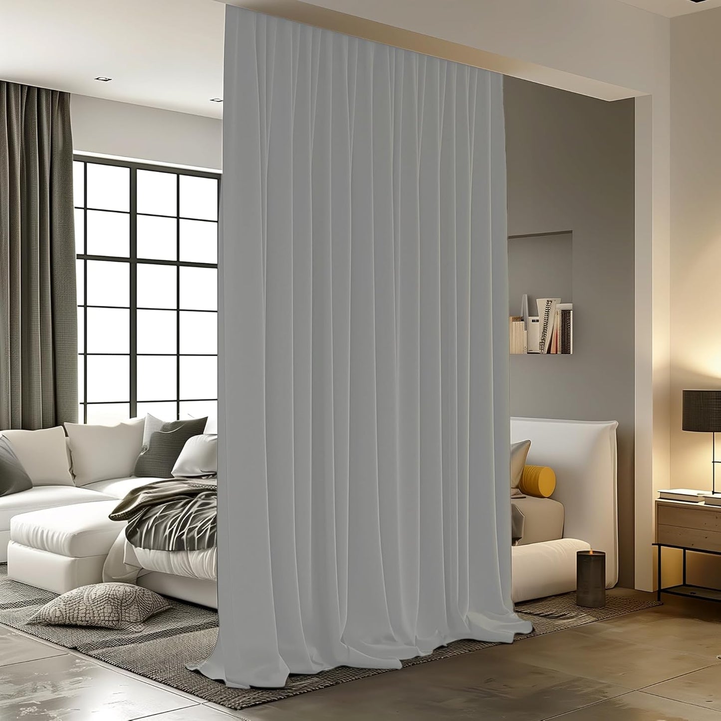 Room Divider Curtain, 8.3 ft Wide x 7 ft Tall, Cream Beige, 1 Panel, Blackout, Noise Reduction, Privacy, Curtain for Wall Ceiling Mount Track