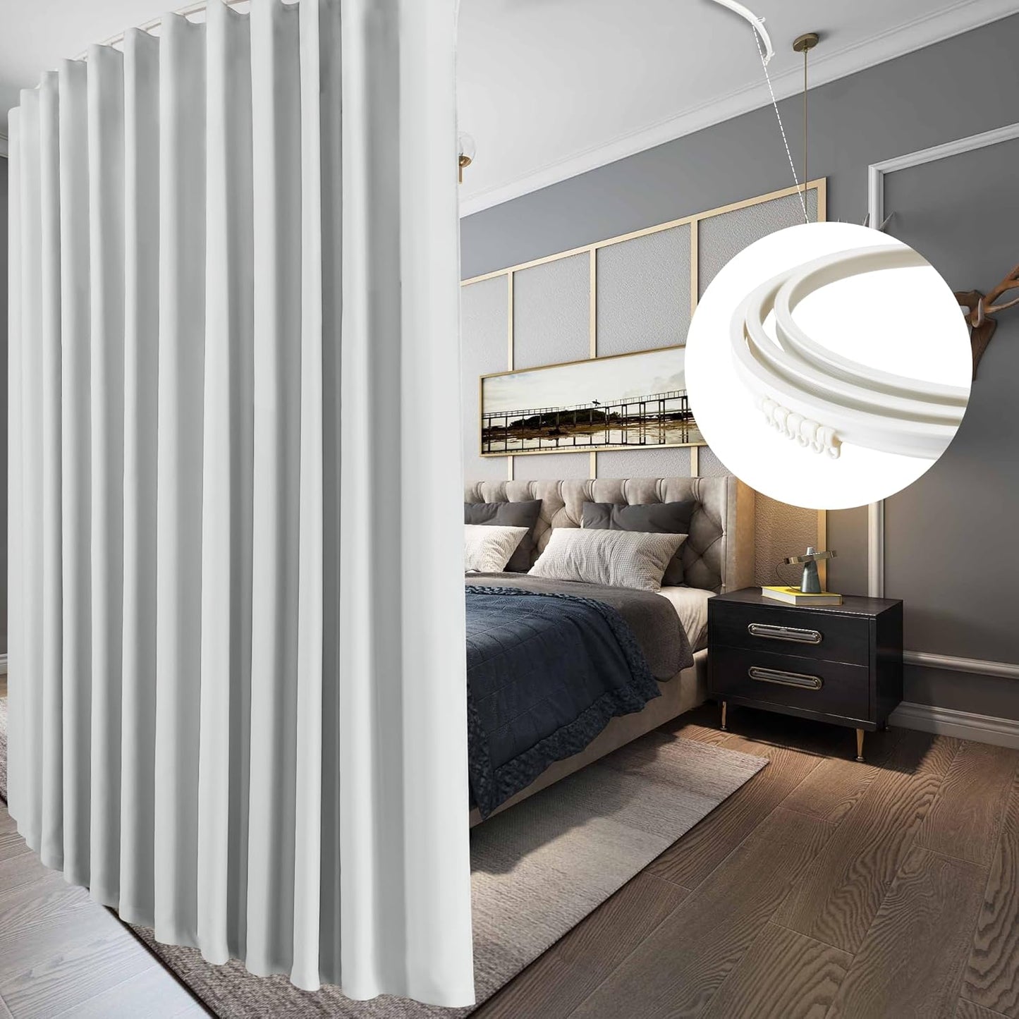 RYB HOME Closet Curtain, Ceiling Track Room Divider Curtain Kit, Blackout Privacy Room Partition for Bedroom/Laundry/Basement/Patio Door, W 60 x L 84, Grey, 1 Panel