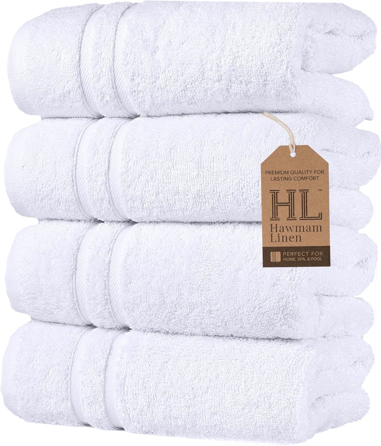 Hawmam Linen White Bath Towels 4 Pack 27 x 54 Inches 100% Turkish Cotton Soft Lightweight and Highly Absorbent Quick Drying Towels, Premium Quality Perfect for Daily Use