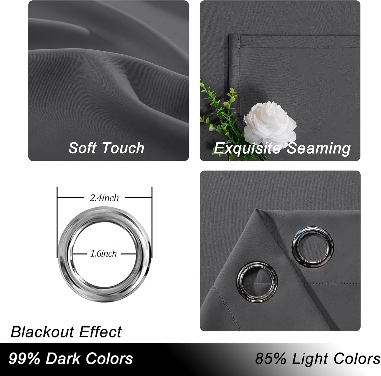 Hiasan Room Divider Blackout Curtains,Extra Wide 100 x 84 Inches Energy Smart&Noise Reducing Grommet Thermal Insulated Curtain for Patio Door,Any Room Partition,1 Panel Sewn with Tiebacks,Dark Grey