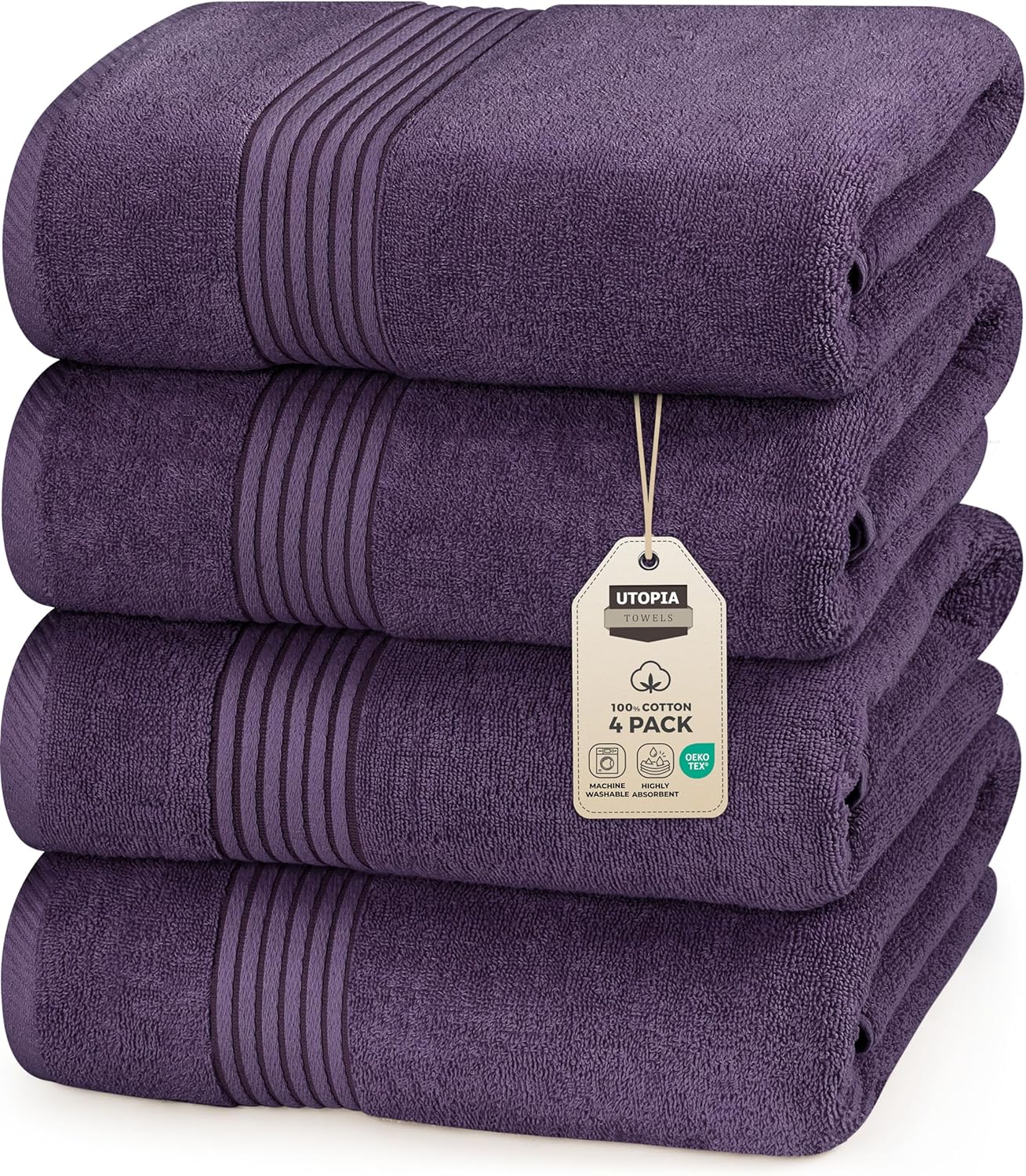 Utopia Towels 4 Pack Bath Towels Set, 27 by 54 Inches, 100% Ring Spun Cotton, Quick Dry, Highly Absorbent, Soft Feel Towels, Perfect for Daily Use, White