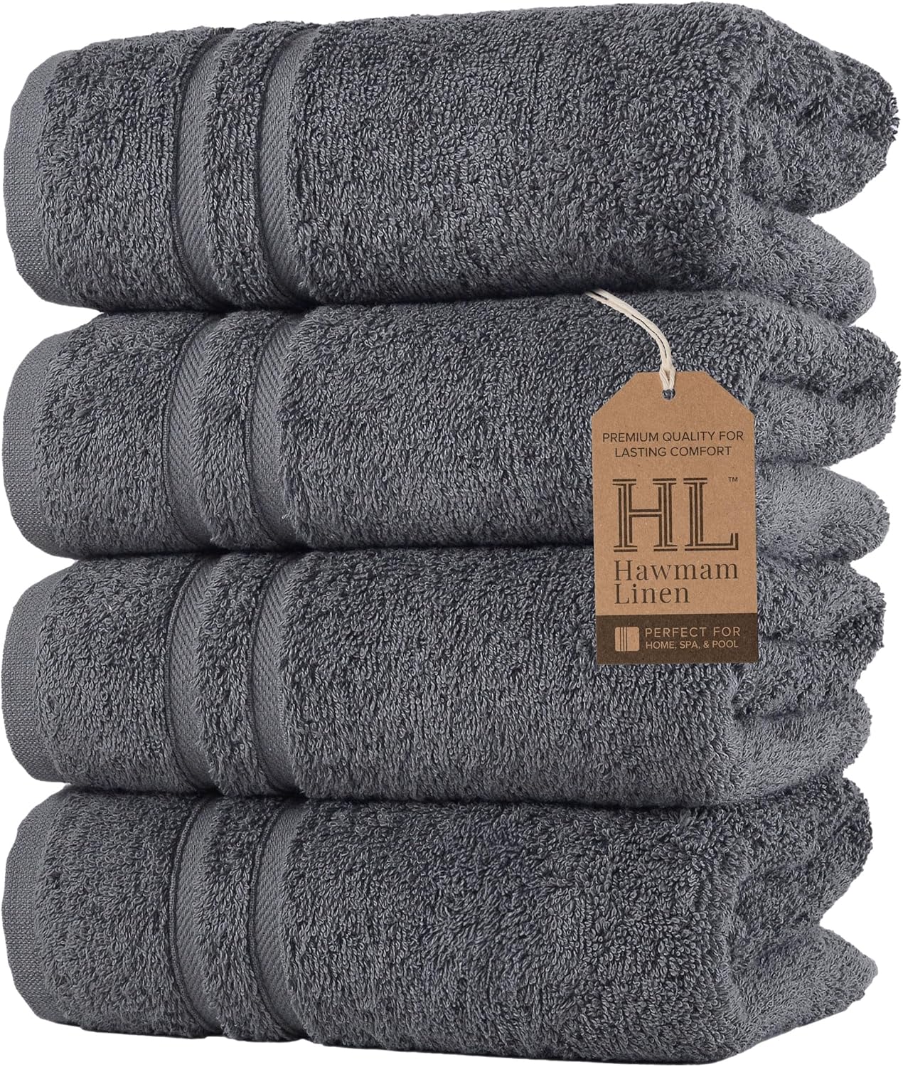 Hawmam Linen White Bath Towels 4 Pack 27 x 54 Inches 100% Turkish Cotton Soft Lightweight and Highly Absorbent Quick Drying Towels, Premium Quality Perfect for Daily Use
