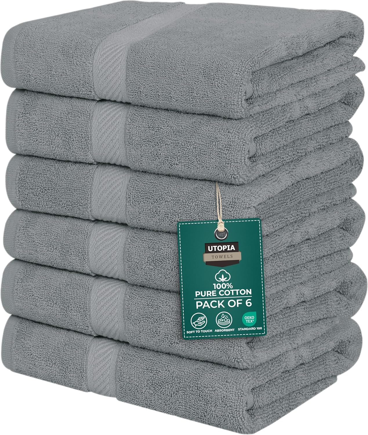 Utopia Towels 6 Pack Medium Bath Towel Set, 24 by 48 Inches, 500 GSM 100% Ring Spun Cotton, Lightweight and Highly Absorbent Quick Drying Premium Towels for Hotel, Spa and Bathroom, Grey