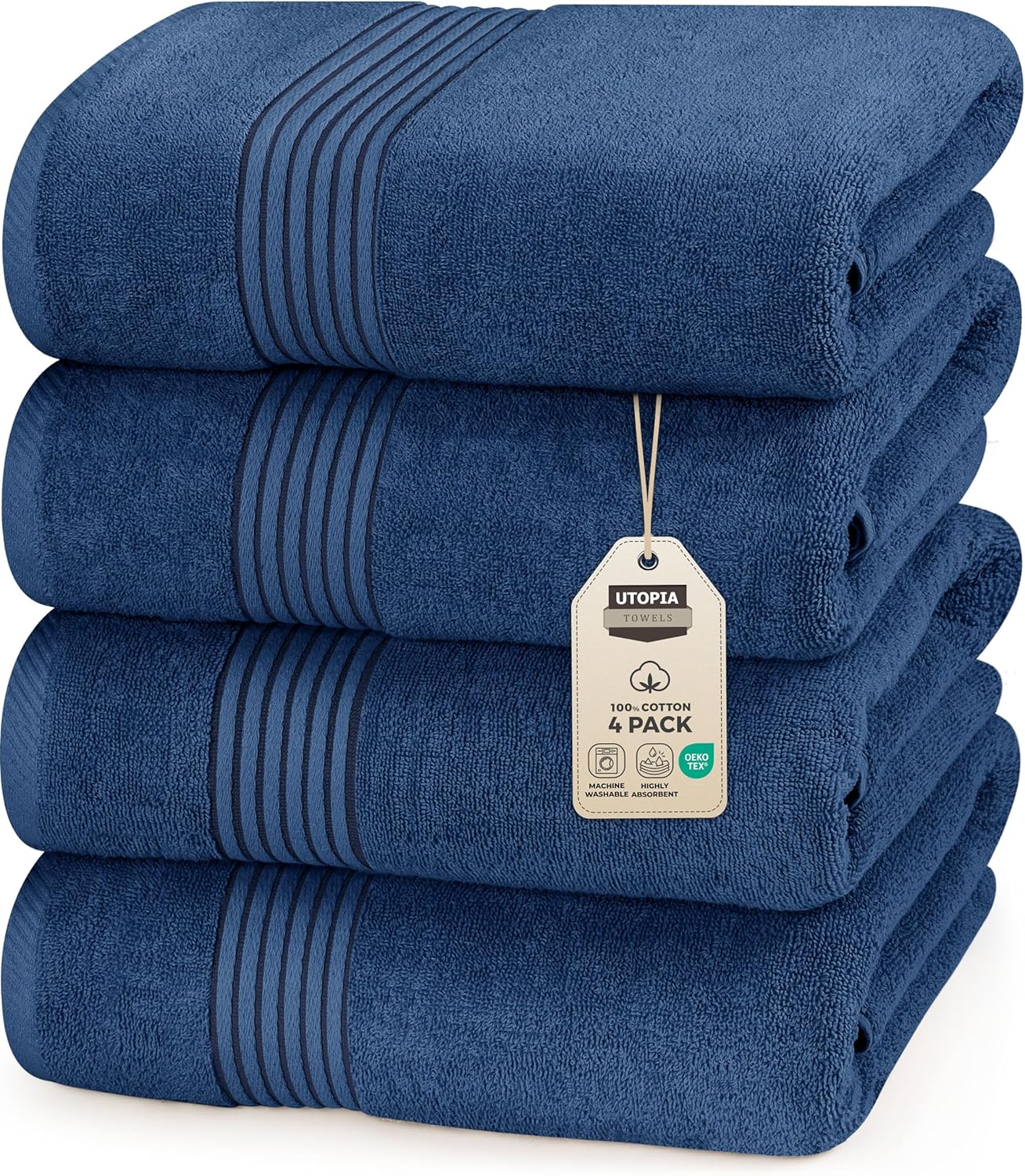 Utopia Towels 4 Pack Bath Towels Set, 27 by 54 Inches, 100% Ring Spun Cotton, Quick Dry, Highly Absorbent, Soft Feel Towels, Perfect for Daily Use, White