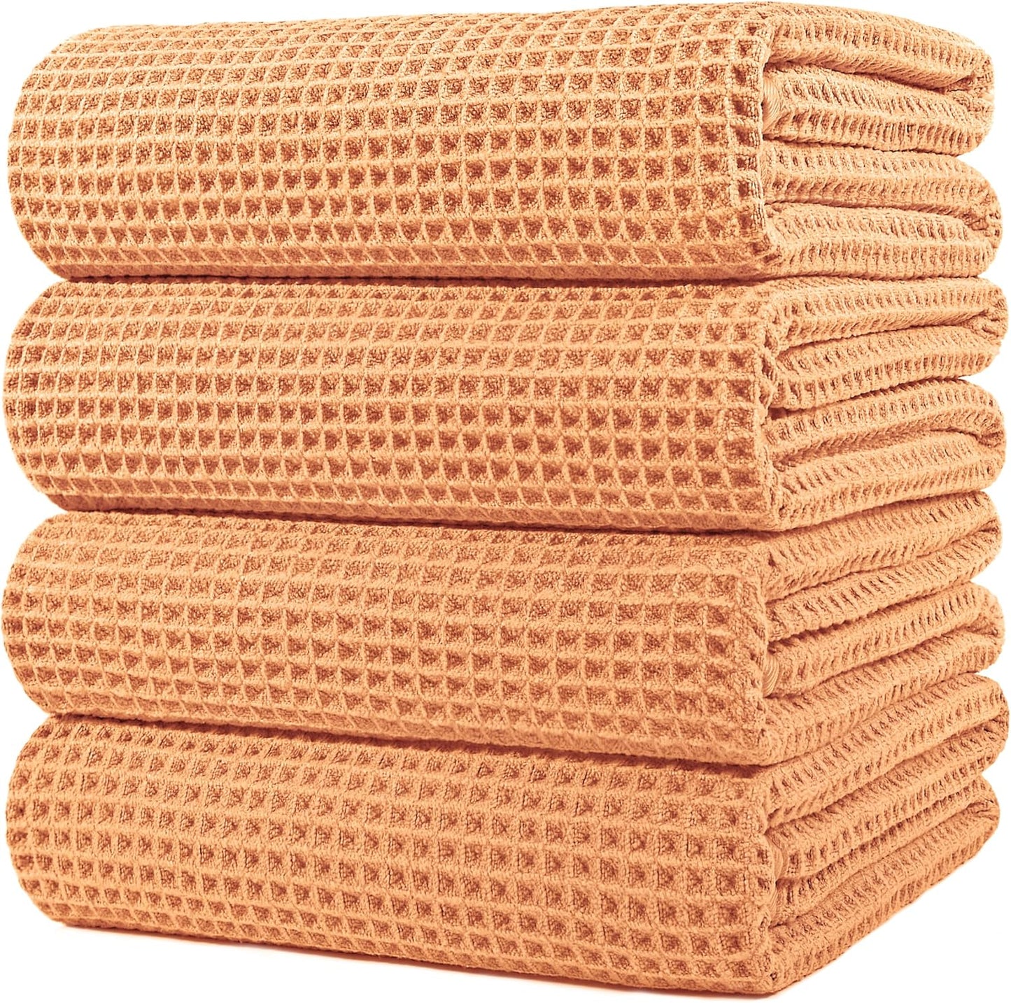 POLYTE Microfiber Oversize Quick Dry Lint Free Bath Towel, 60 x 30 in, 4 Pack (Gray, Waffle Weave)