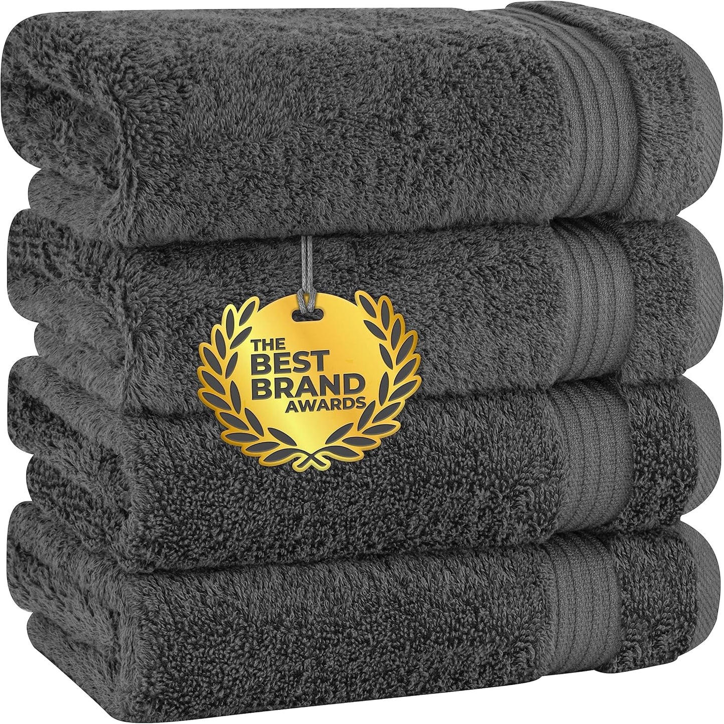 Cotton Paradise 4 Piece Turkish Bath Towels for Bathroom, Extra Large Soft Plush Towels Bathroom Set, Dark Gray