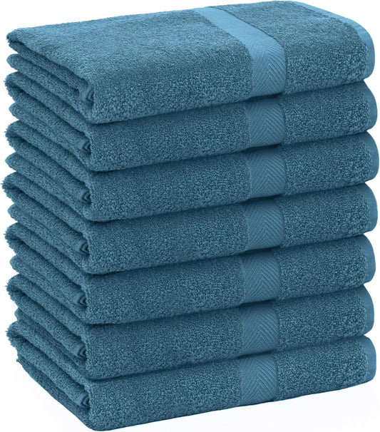 COTTON CRAFT Simplicity Bath Towel Set - 7 Pack Lightweight Absorbent Soft 100% Cotton Bath Towel - Everyday Quick Dry Luxury Hotel Spa Gym Shower Beach Pool Camp Travel Dorm Towel - 27 x 52 - Blue