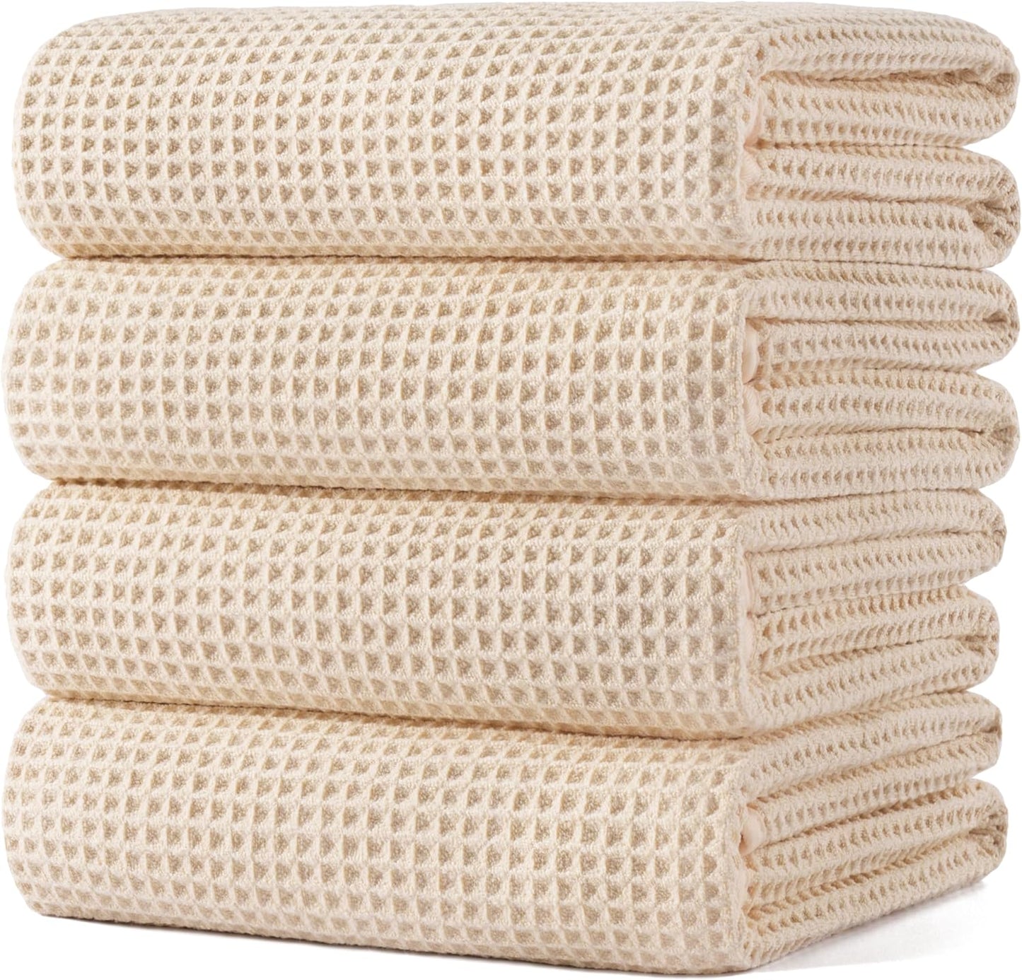 POLYTE Microfiber Oversize Quick Dry Lint Free Bath Towel, 60 x 30 in, 4 Pack (Gray, Waffle Weave)