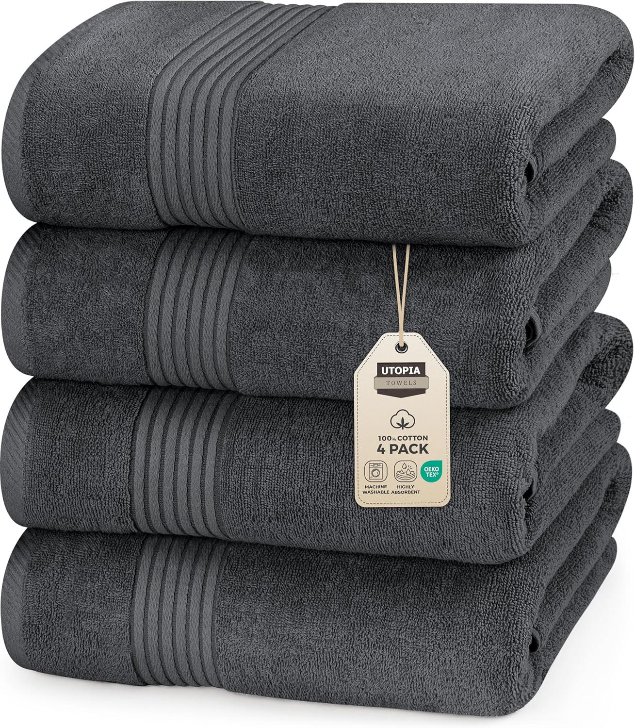 Utopia Towels 4 Pack Bath Towels Set, 27 by 54 Inches, 100% Ring Spun Cotton, Quick Dry, Highly Absorbent, Soft Feel Towels, Perfect for Daily Use, White