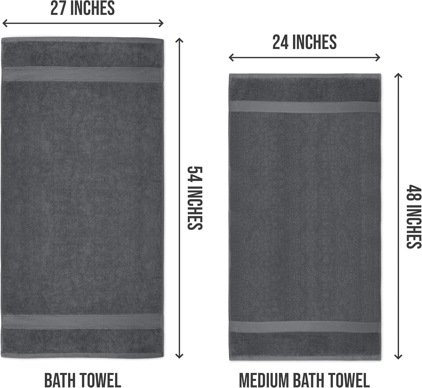 Utopia Towels 6 Pack Medium Bath Towel Set, 24 by 48 Inches, 500 GSM 100% Ring Spun Cotton, Lightweight and Highly Absorbent Quick Drying Premium Towels for Hotel, Spa and Bathroom, Grey