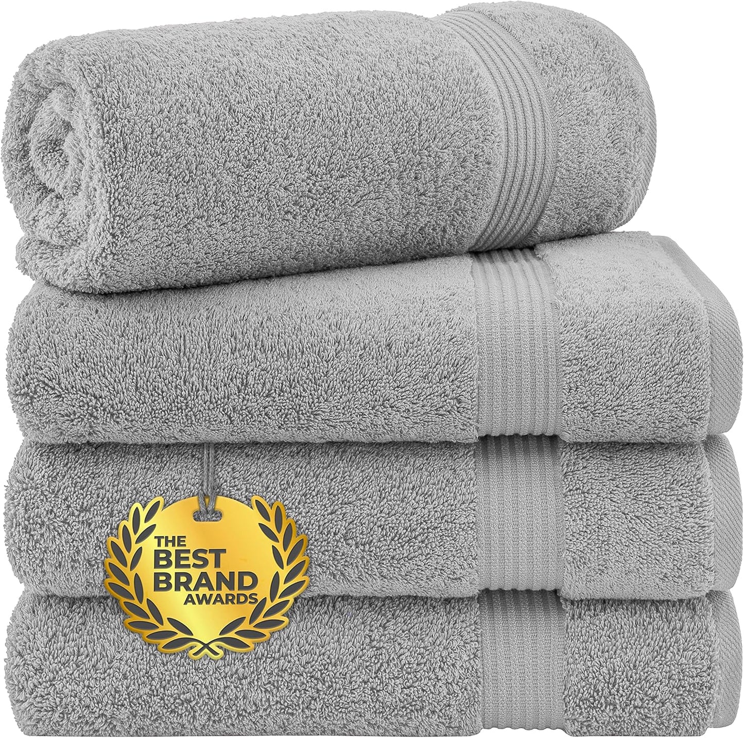 Cotton Paradise 4 Piece Turkish Bath Towels for Bathroom, Extra Large Soft Plush Towels Bathroom Set, Dark Gray
